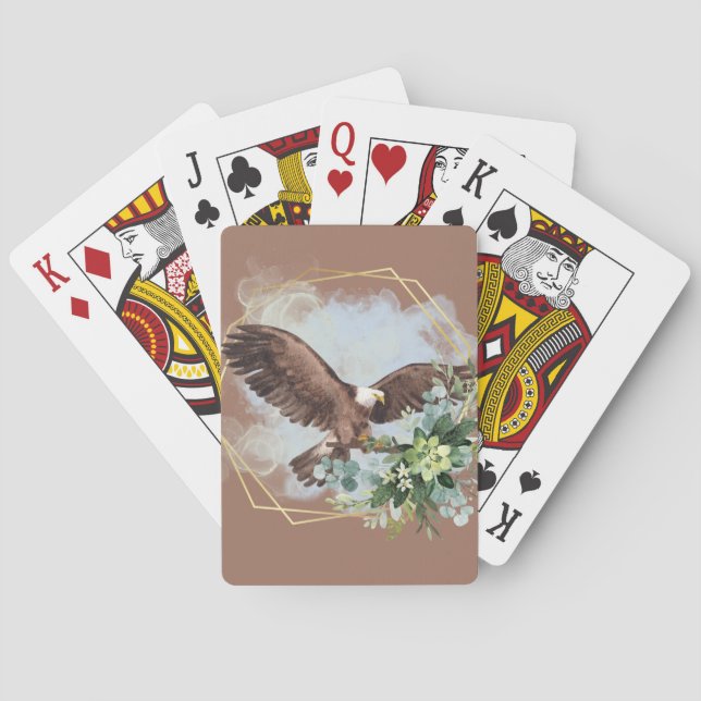 Watercolor Bald Eagle Framed Bouquet  Playing Cards (Back)