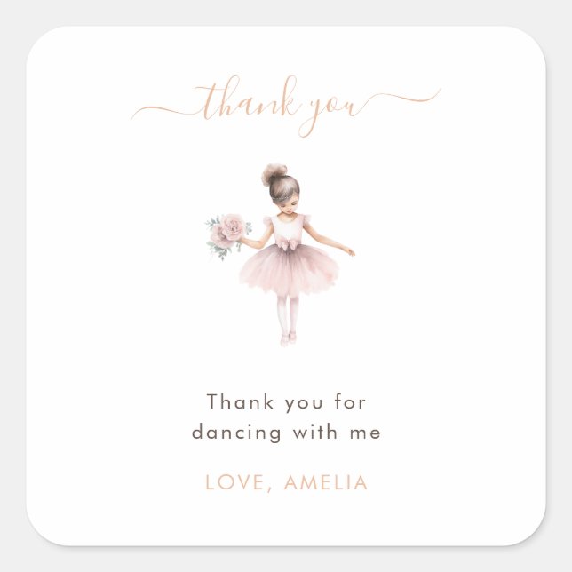Watercolor Ballerina Birthday Cute Thank you Favou Square Sticker (Front)