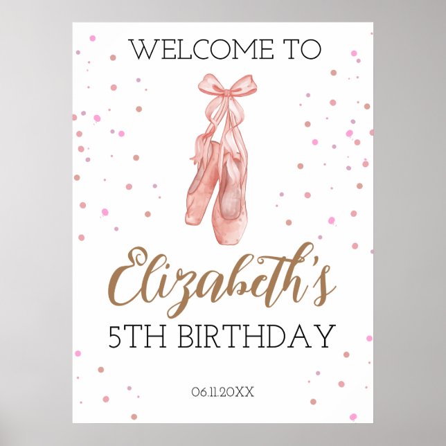 Watercolor Ballerina Birthday party Welcome Poster (Front)