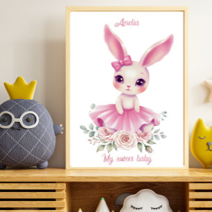 Watercolor Ballerina Bunny Nursery Canvas Print