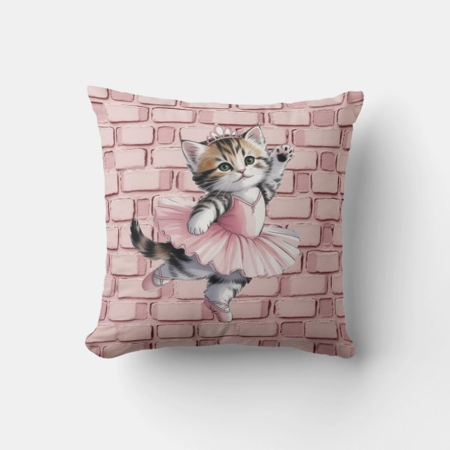 Watercolor Ballerina Kitten Girl Birthday Party  Cushion (Front)