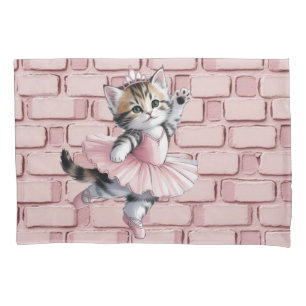 Watercolor Ballerina Kitten Girl Birthday Party  Pillowcase
