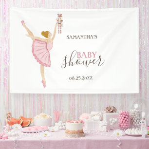 Watercolor Ballerina Nutcracker Pink Baby Shower Banner
