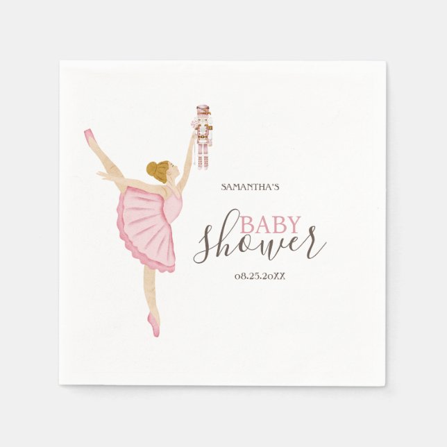 Watercolor Ballerina Nutcracker Pink Baby Shower Napkin (Front)
