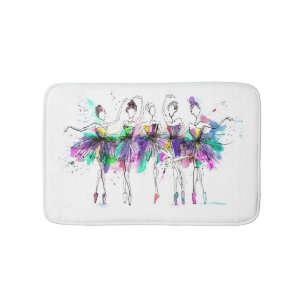 Watercolor Ballerinas: Bright Dance Illustration Bath Mat