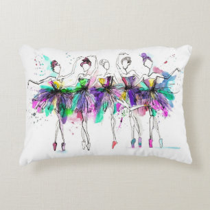 Watercolor Ballerinas: Bright Dance Illustration Decorative Cushion