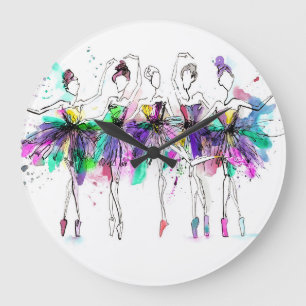 Watercolor Ballerinas: Bright Dance Illustration Large Clock