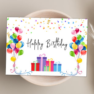 Watercolor Ballons Simple Script Happy Birthday Card