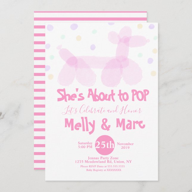 Watercolor Balloon Animals Confetti Baby Shower Invitation (Front/Back)