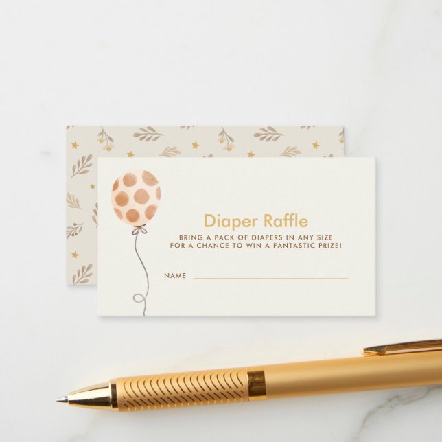 Watercolor Balloon Baby Shower Diaper Raffle Enclosure Card (Front/Back In Situ)