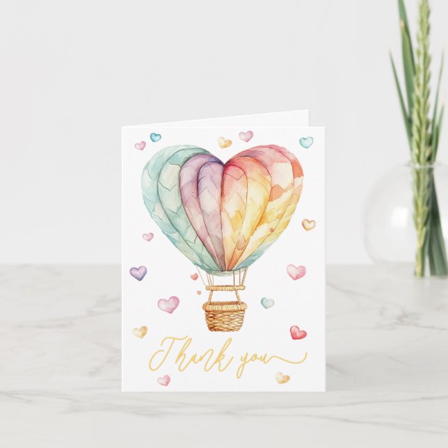 Watercolor Balloon Baby Shower Thank You Card (Front)