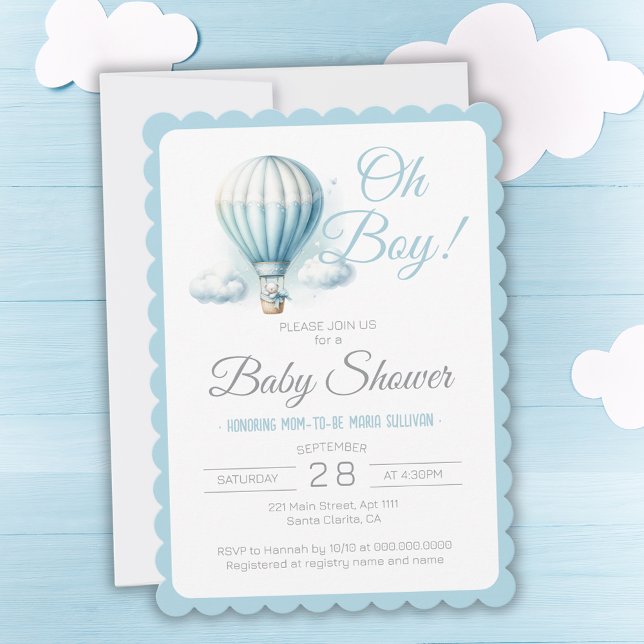 Watercolor Balloon & Bear Oh Boy Baby Shower Invitation (Watercolor Balloon & Bear Oh Boy Baby Shower Invitation
)