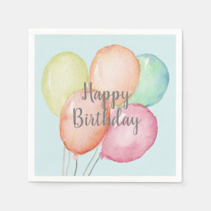 Watercolor Balloon Bunch Blue Birthday Party Napkin