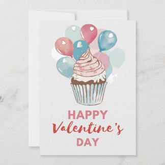 Watercolor Balloon Cupcake Valentine's Day Card