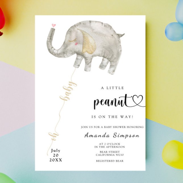 Watercolor Balloon Elephant Baby Shower Invitation (Creator Uploaded)