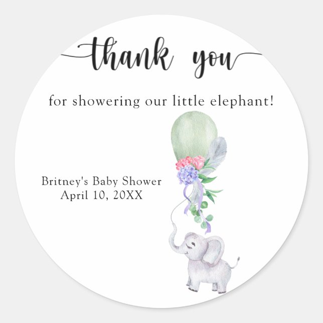 Watercolor balloon & elephant thank you  classic round sticker (Front)