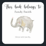 Watercolor balloon Elephant - this book belongs to Square Sticker<br><div class="desc">A Little Peanut Is On The Way! Elephant in the form of a balloon! This little balloon elephant is waiting for the big baby part! Matching items available.</div>