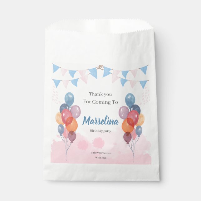 Watercolor Balloon girl birthday party Favour Bags (Front)
