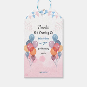 Watercolor Balloon girl birthday party  Gift Tags