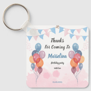Watercolor Balloon girl birthday party Keychain