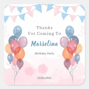 Watercolor Balloon girl birthday party Sticker