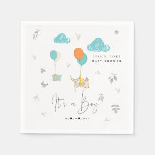 Watercolor Balloon Puppy Baby Boy Shower Napkin