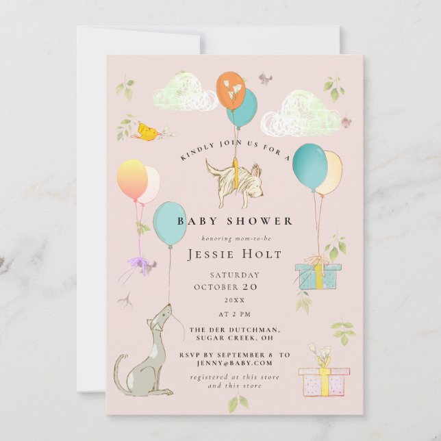 Watercolor Balloon Puppy Baby Shower Invitation (Front)