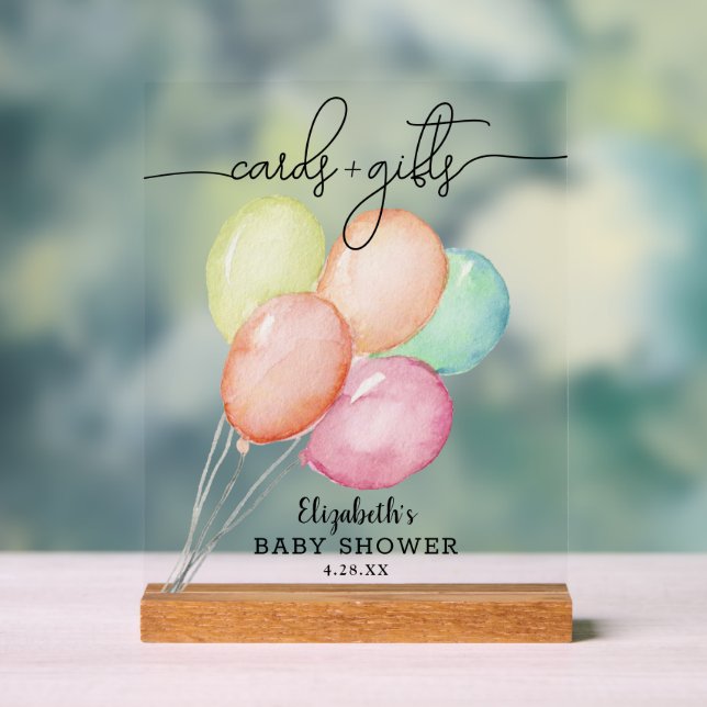 Watercolor Balloons Baby Shower Cards + Gifts Acrylic Sign (Neutral)