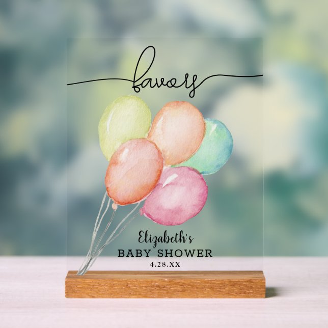 Watercolor Balloons Baby Shower Favours Acrylic Sign (Neutral)