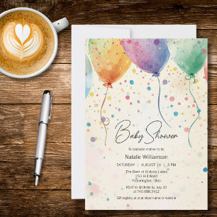 Watercolor Balloons Baby Shower Invitation