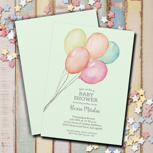 Watercolor Balloons Baby Shower Invitation (Watercolor balloons unisex baby shower invitations, PRINTED and/or INSTANT DOWNLOAD)