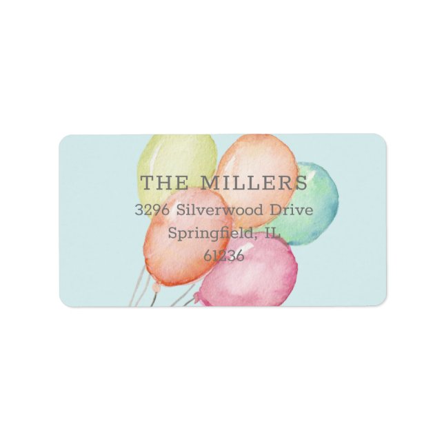 Watercolor Balloons Blue Label (Front)