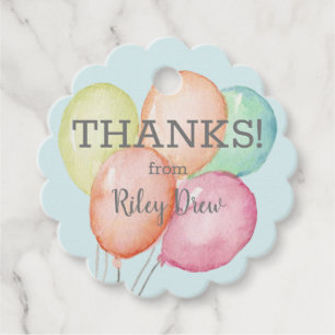 Watercolor Balloons Blue Thank You Scallop Favour Tags