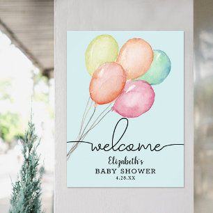 Watercolor Balloons Boy Baby Shower Welcome Poster