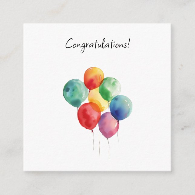 Watercolor Balloons Congratulations Minimalistic Enclosure Card (Front)