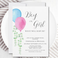 Watercolor Balloons Eucalyptus Gender Reveal
