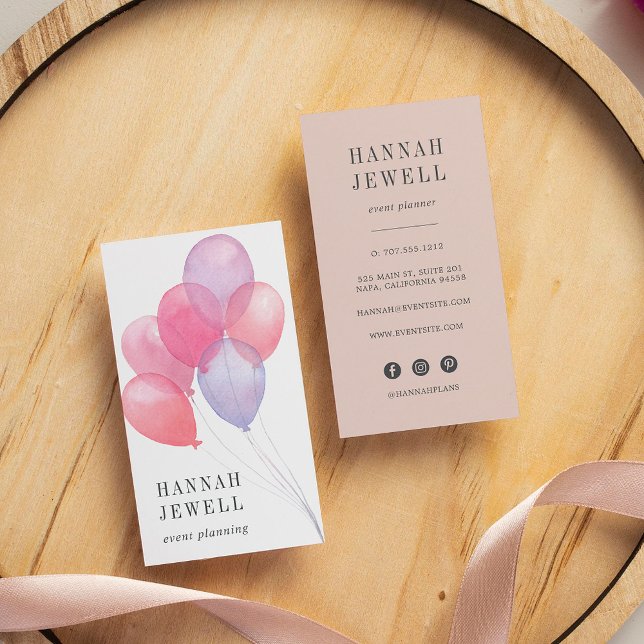 Watercolor Balloons Event Planner Business Card (Creator Uploaded)