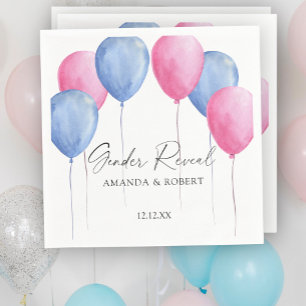 Watercolor Balloons Gender Reveal Napkin
