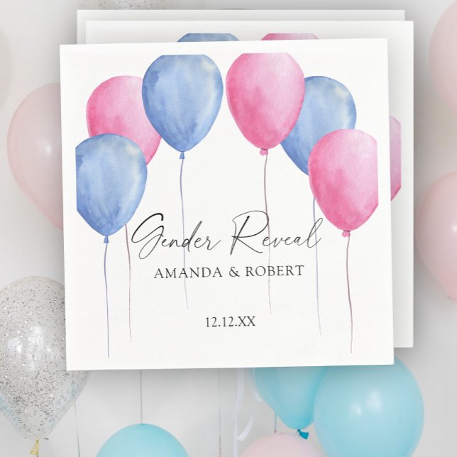 Watercolor Balloons Gender Reveal Napkin (Creator Uploaded)