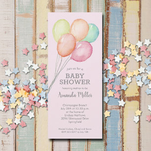 Watercolor Balloons Girl Baby Shower Invitation