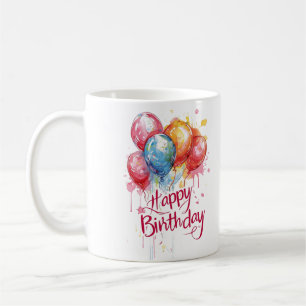 Watercolor Balloons Happy Birthday Elegant Coffee  Mug