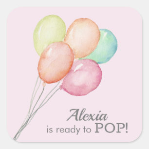 Watercolor Balloons on Pink Girl Baby Baby Shower Square Sticker
