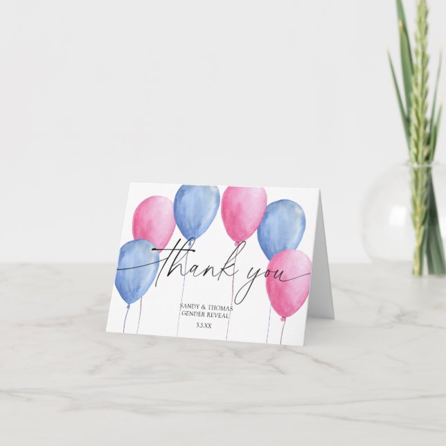 Watercolor Balloons Thank you gender reveal Card (Front)