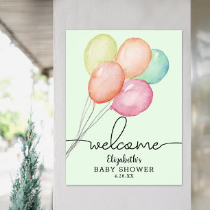 Watercolor Balloons Unisex Baby Shower Welcome Poster