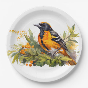 Watercolor Baltimore Oriole Paper Plate