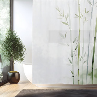 Watercolor Bamboo Forest Retreat Japanese Style Shower Curtain
