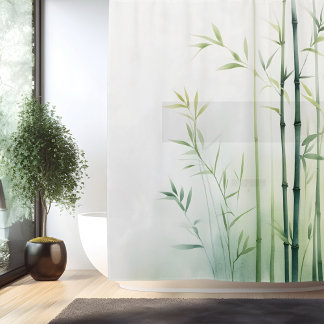 Watercolor Bamboo Forest Retreat Japanese Style Shower Curtain