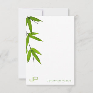 Watercolor Bamboo Leaves Modern Monogram Simple Card