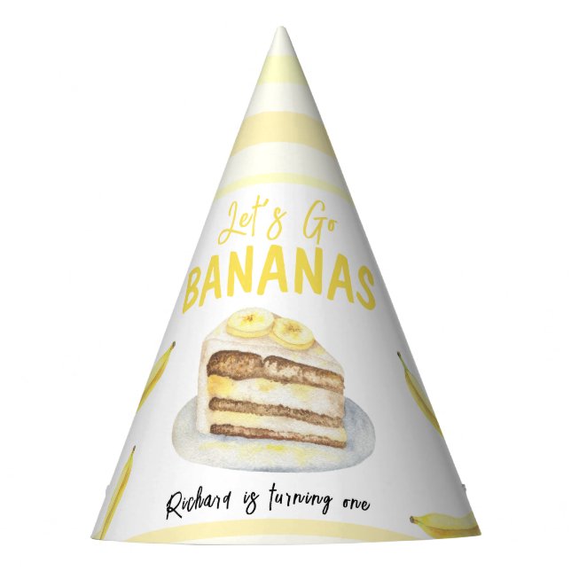 Watercolor Banana Cake Birthday Party Hat (Front)