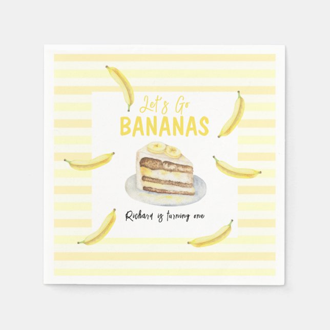 Watercolor Banana Cake Birthday Party Napkin (Front)